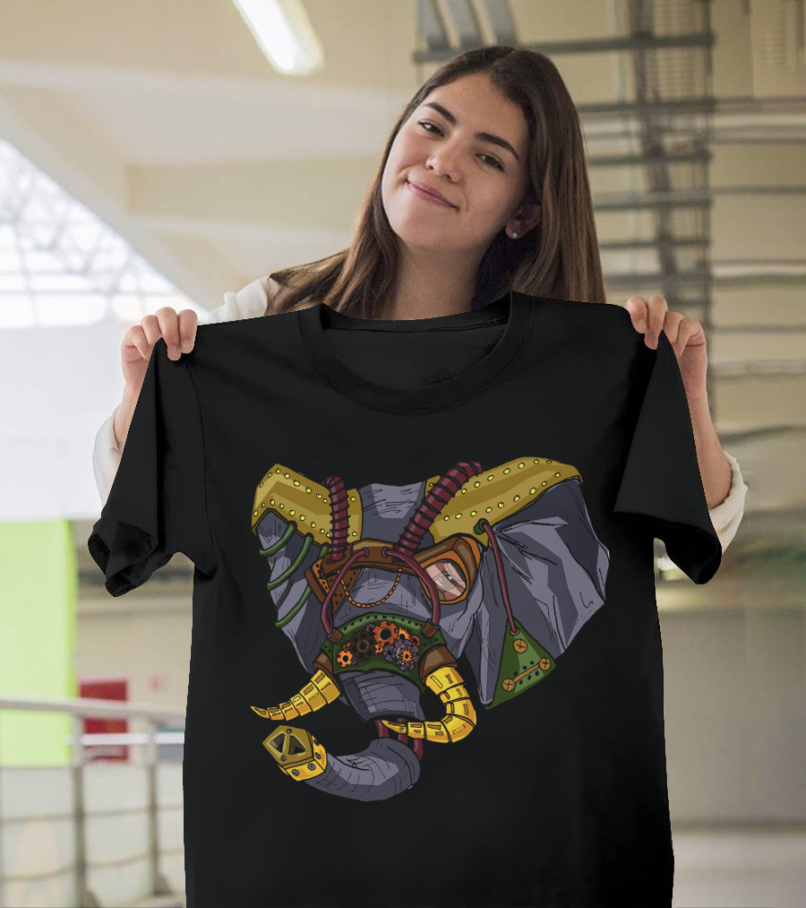 Steampunk Elephant with Gears and Mechanical Elements T-Shirt