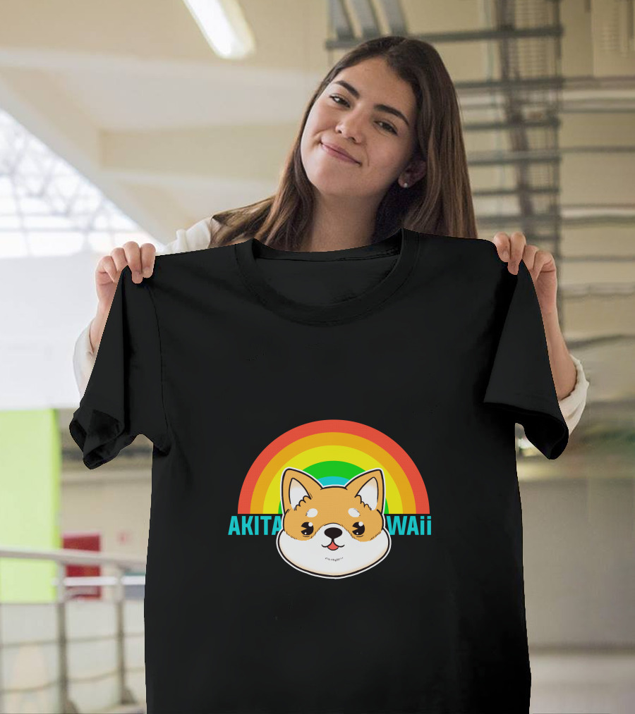 Akitawaii Cute Dog with Rainbow T-Shirt