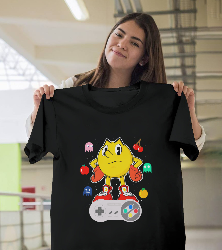 Pac-Man SNES Controller Ghosts and Fruits Retro Mashup T-Shirt