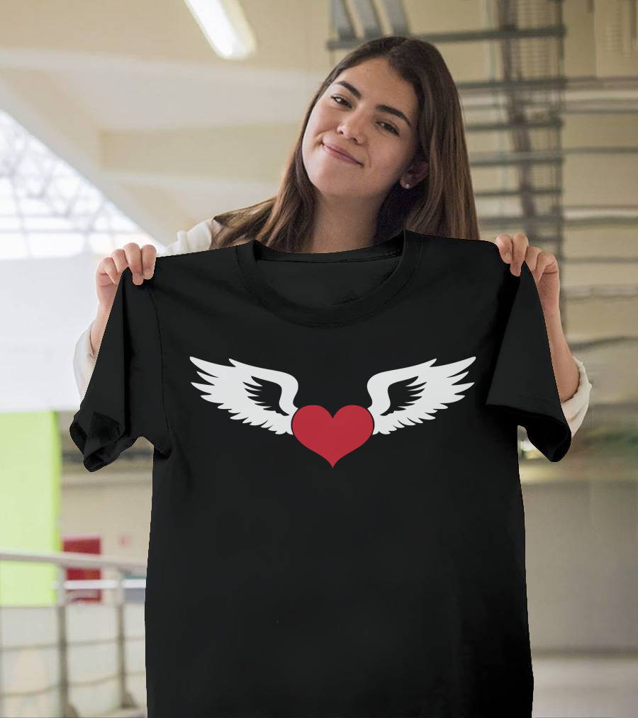 Heart Winged Iconic Symbol with Red Heart and White Wings T-Shirt