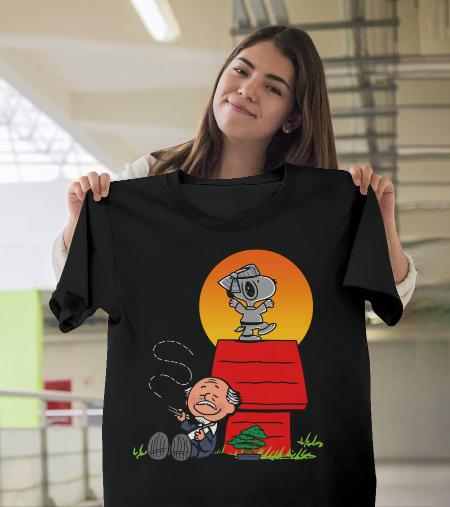 Karate Snoopy Dojo with Sensei and Bonsai Resting Under Sunset T-Shirt