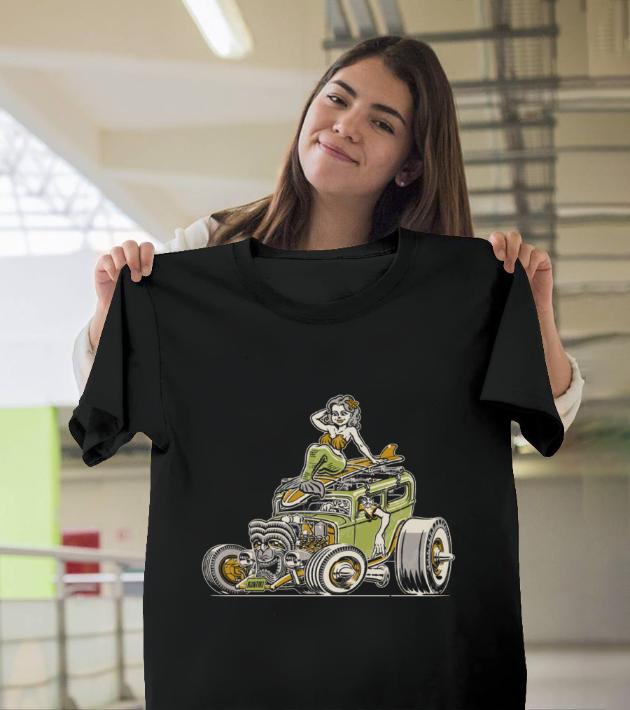 Kon Tiki Hot Rod Mermaid Cartoon Vintage Style Fantasy T-Shirt