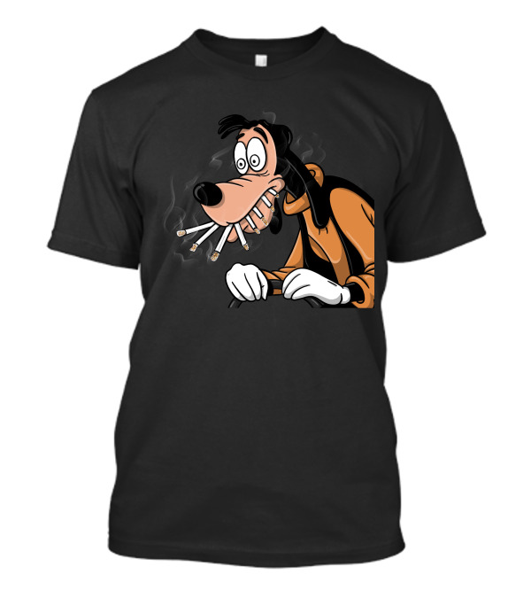 Goofy Smoking Multiple Cigarettes Cartoon T-Shirt