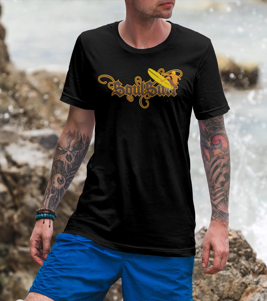 Soul Surf Surfer Riding Yellow Board With Swirls And Curves T-Shirt