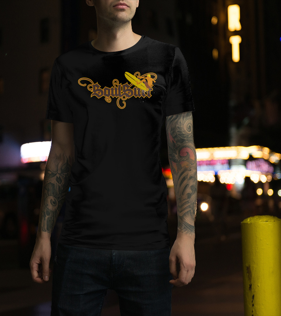 Soul Surf Surfer Riding Yellow Board With Swirls And Curves T-Shirt