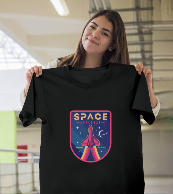 Space Explorer Shuttle Mission Badge With Planet T-Shirt