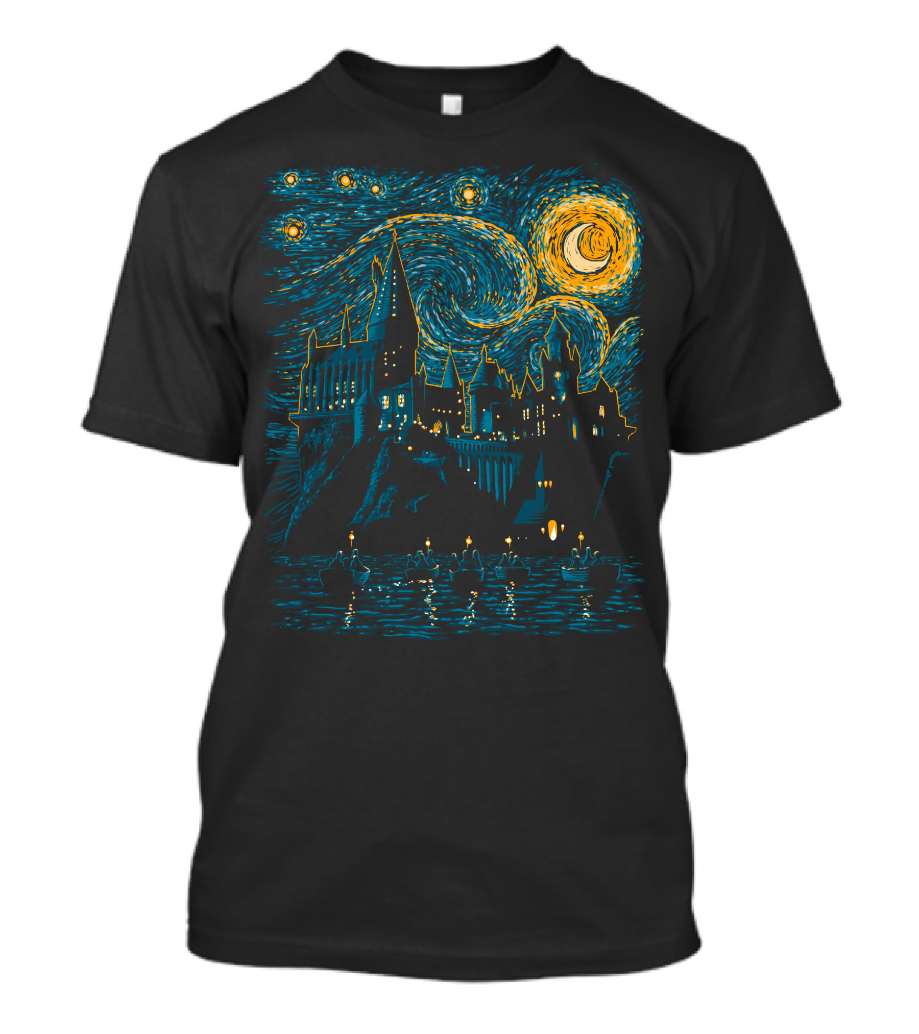 Starry Night Wizard School Scene T-Shirt