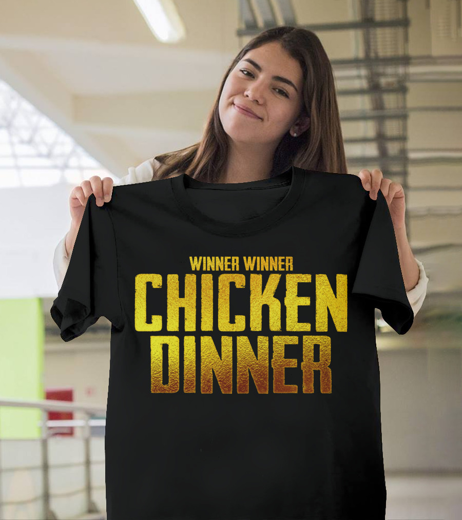 Winner Winner Chicken Dinner Shining Gold Text T-Shirt