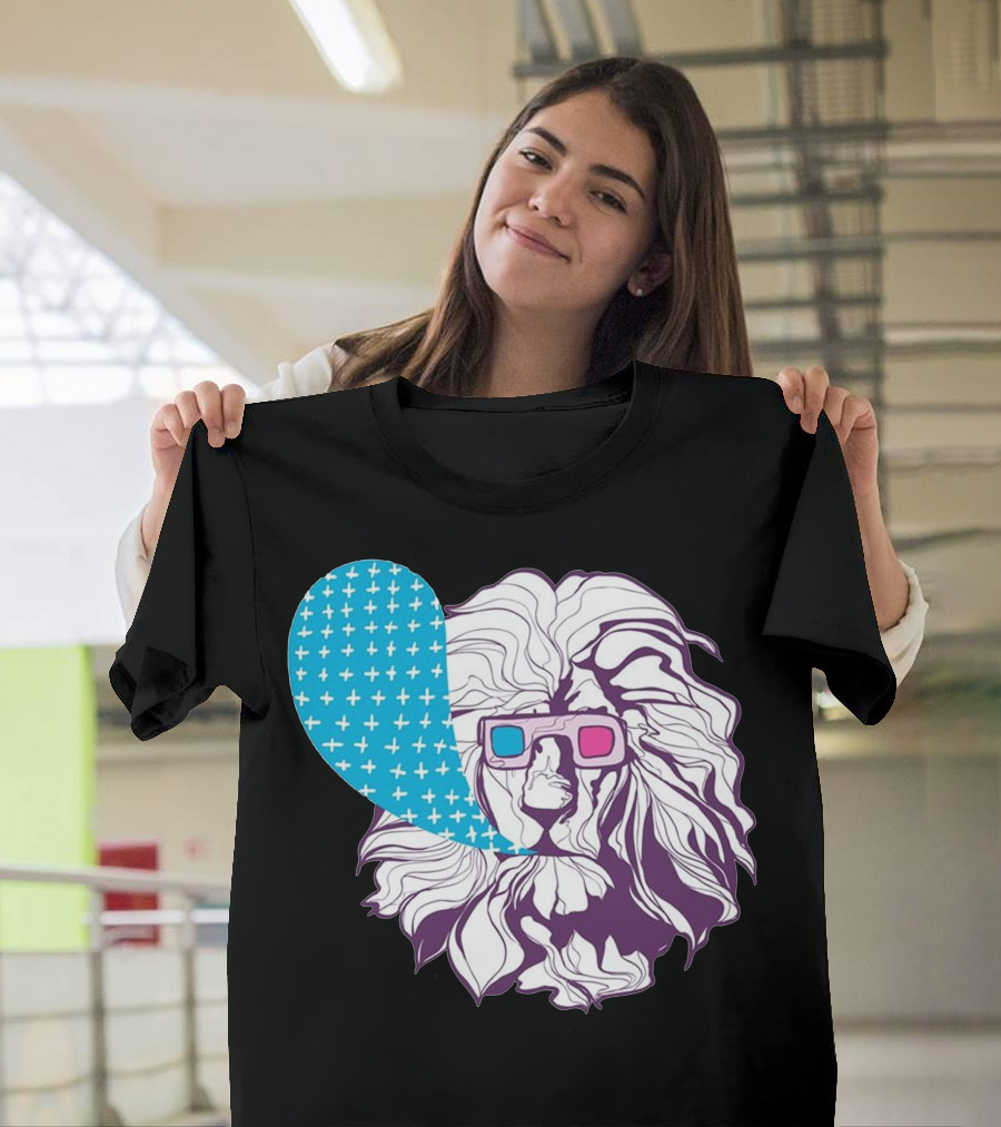 3D Lion Retro Glasses Pop T-Shirt