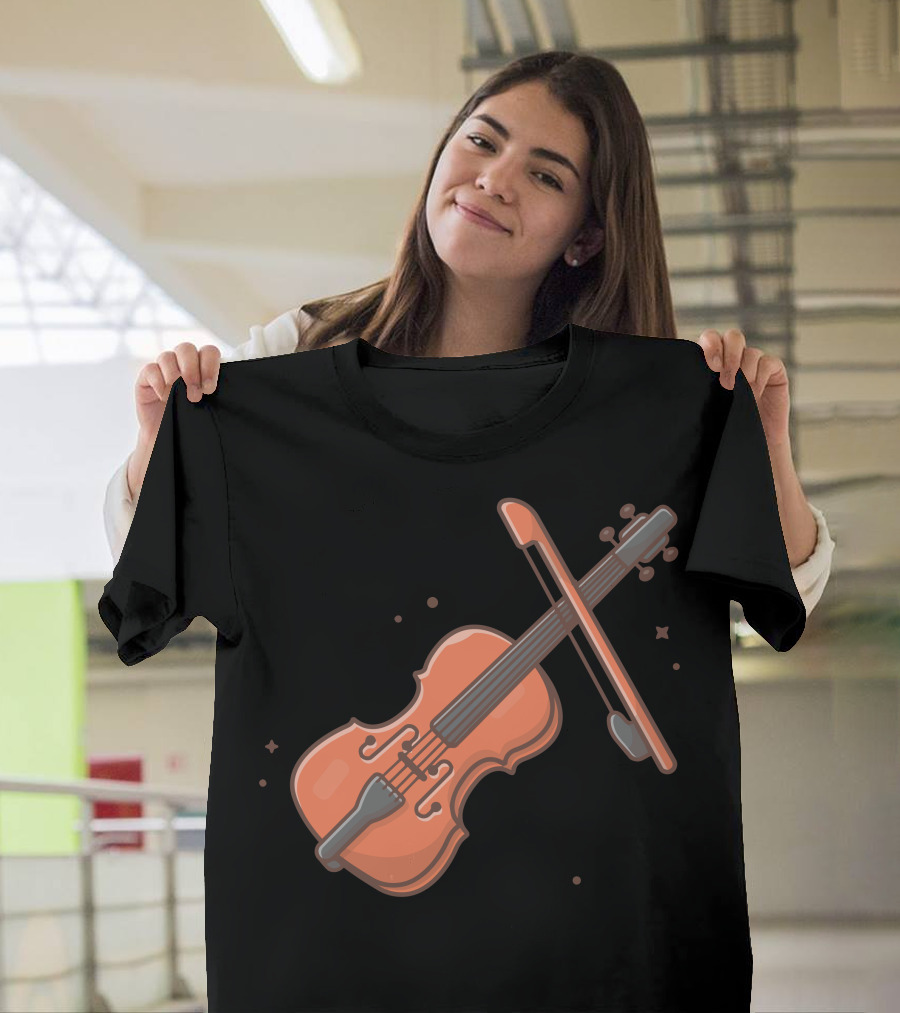 Cello Orange Musical Instrument with Bow T-Shirt
