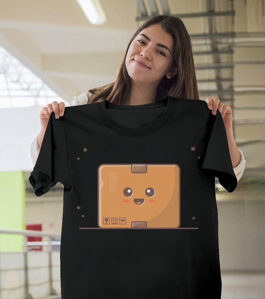 Happy Kawaii Box Character with Shipping Icons T-Shirt