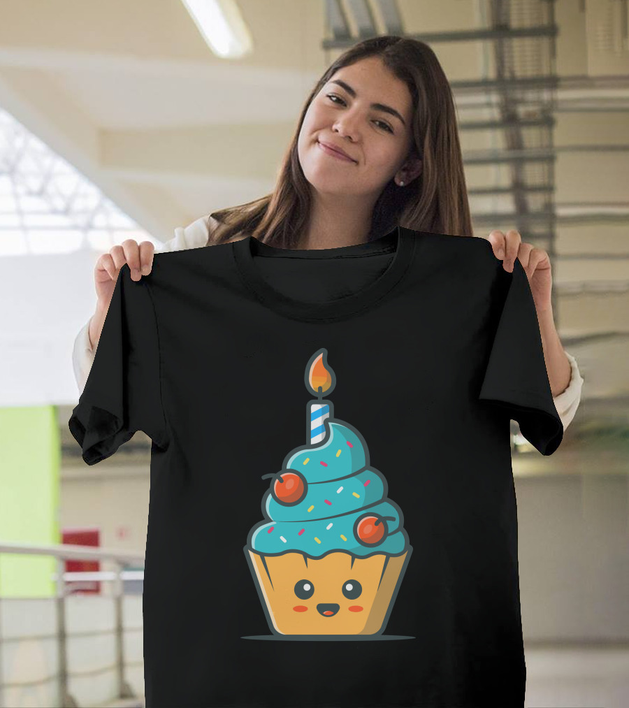 Cute Cake Smiling Cupcake with Candle and Sprinkles T-Shirt