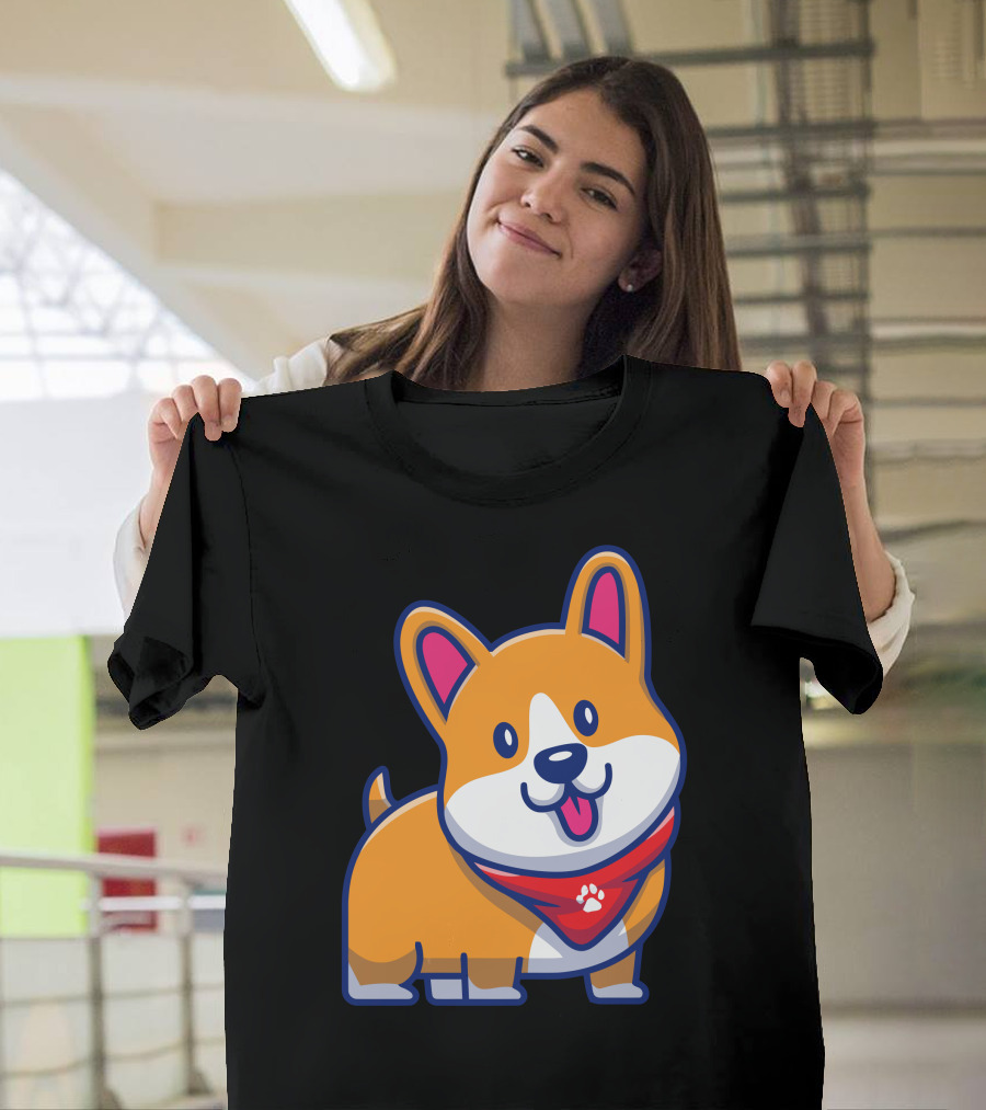 Cute Corgi Smiling with Red Bandana T-Shirt