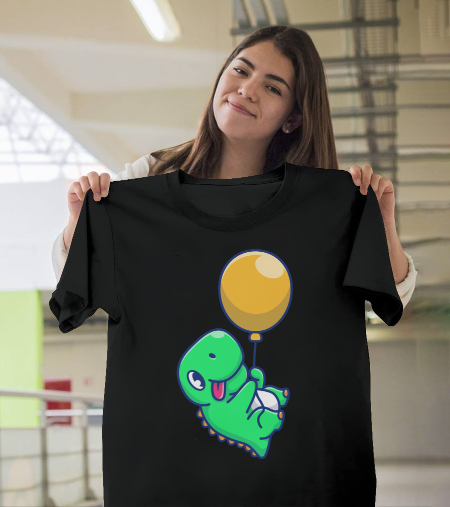 Cute Dinosaur Floating with Yellow Balloon T-Shirt