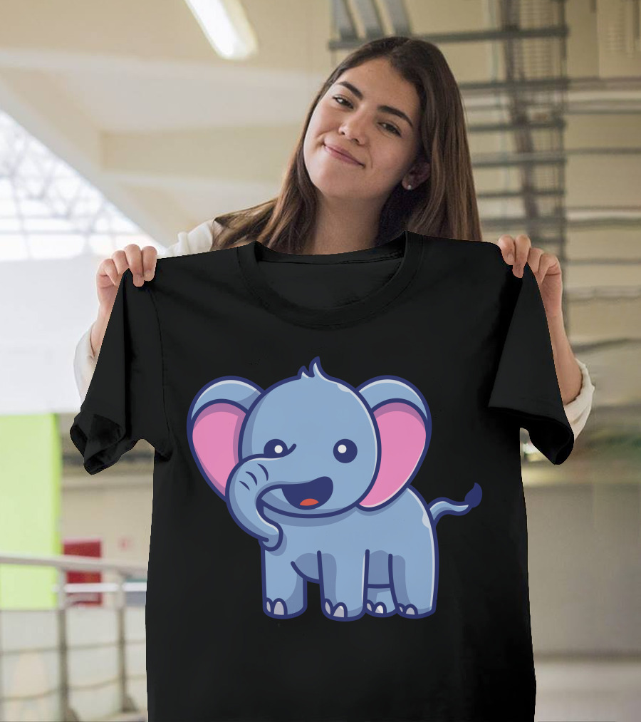 Smiling Cute Elephant Cartoon T-Shirt