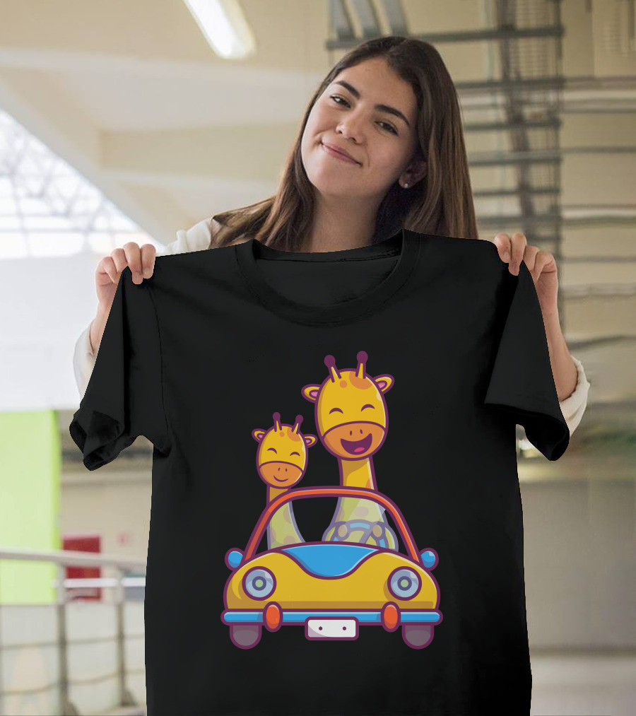 Cute Giraffe Riding in a Car with Smiling Friend T-Shirt