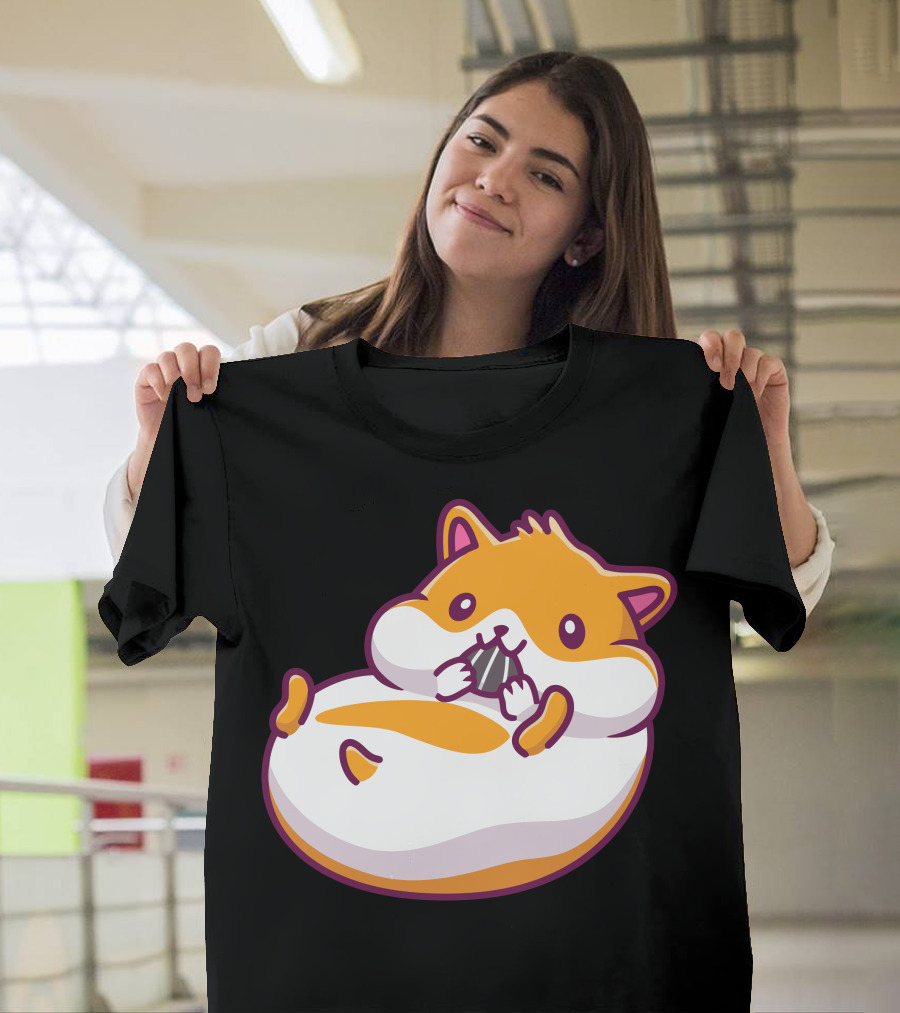 Cute Hamster Snacking Playfully with Chubby Cheeks T-Shirt