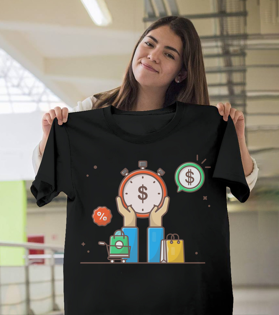 Discount And Sale Time Shopping Icons Dollar Hand Stopwatch T-Shirt