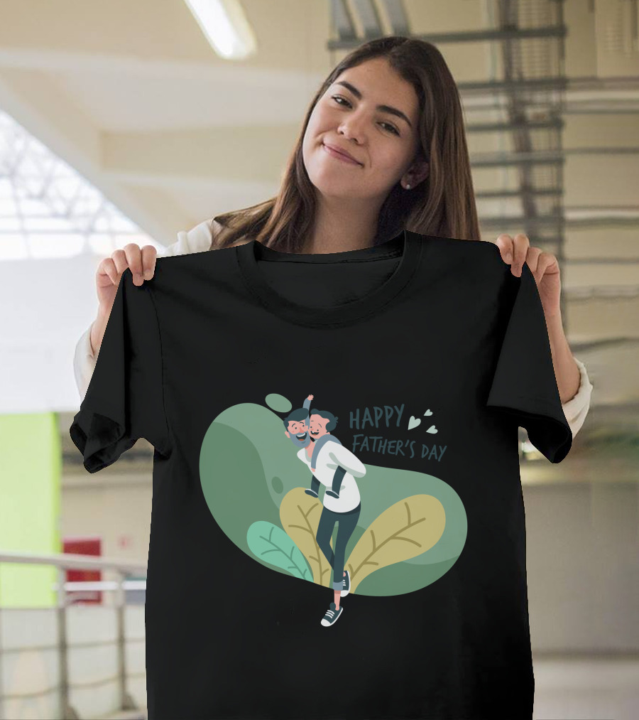 Happy Father's Day Dad Daughter Hug and Leafy Background T-Shirt