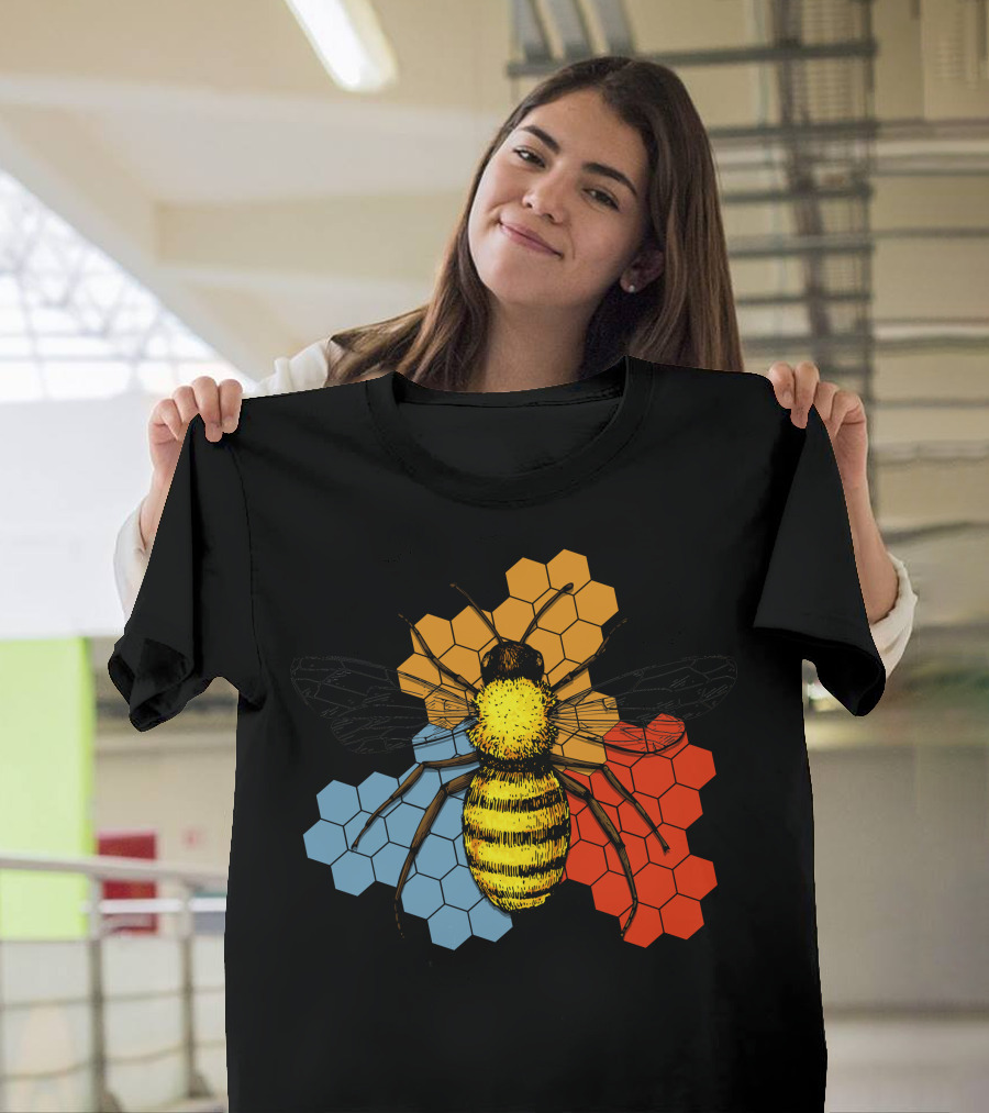 Honeycomb Bee with Colorful Hexagons T-Shirt