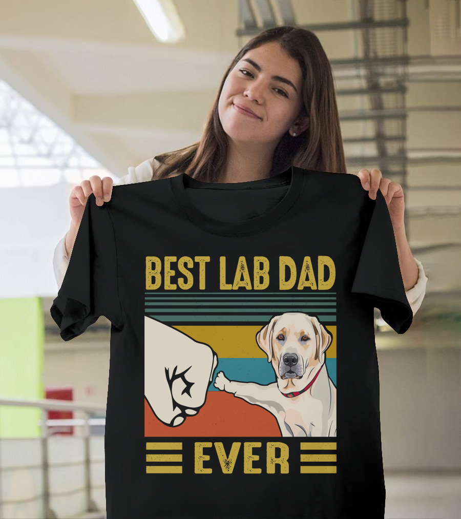 Best Lab Dad Ever Labrador Retriever Dog Fist Bump Retro Stripes T-Shirt