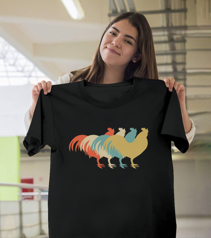 Chicken Silhouette Colorful Rooster T-Shirt