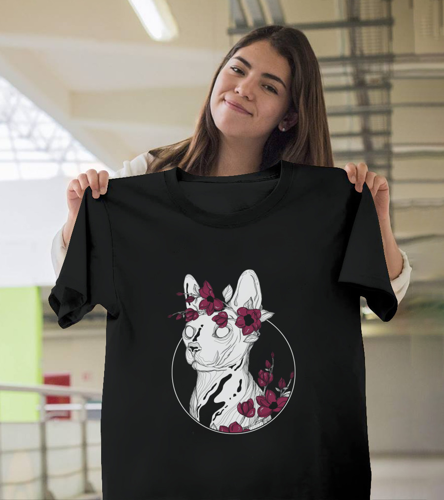 Flower Sphynx Cat with Red Roses Circle T-Shirt