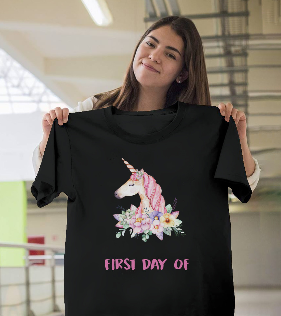 Happy First Day Of School Unicorn Floral T-Shirt