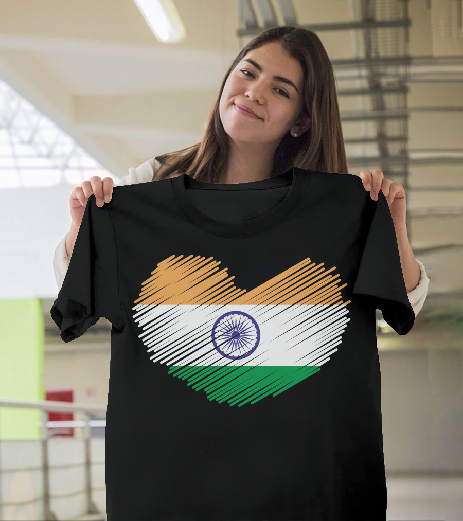Indian Flag Heart Shape T-Shirt