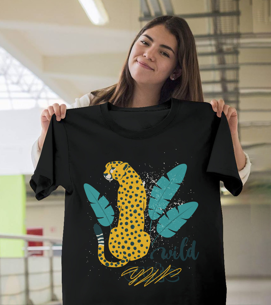 Wild Cheetah Tropical Leaves Speckled T-Shirt