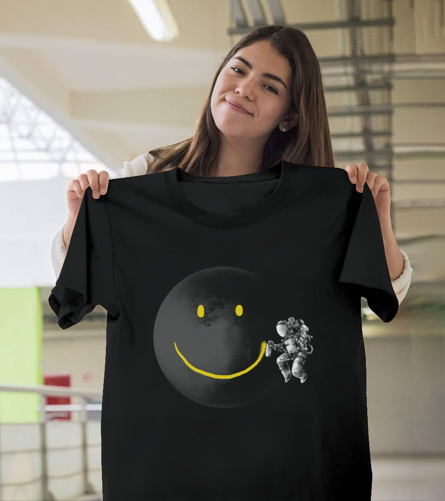 Astronaut Painting Smiley Face on Dark Planet T-Shirt