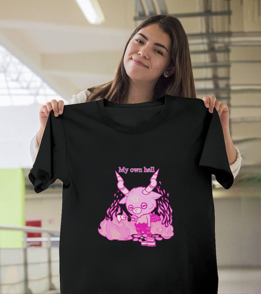 My Own Hell Pink Cartoon Devil with Flames T-Shirt