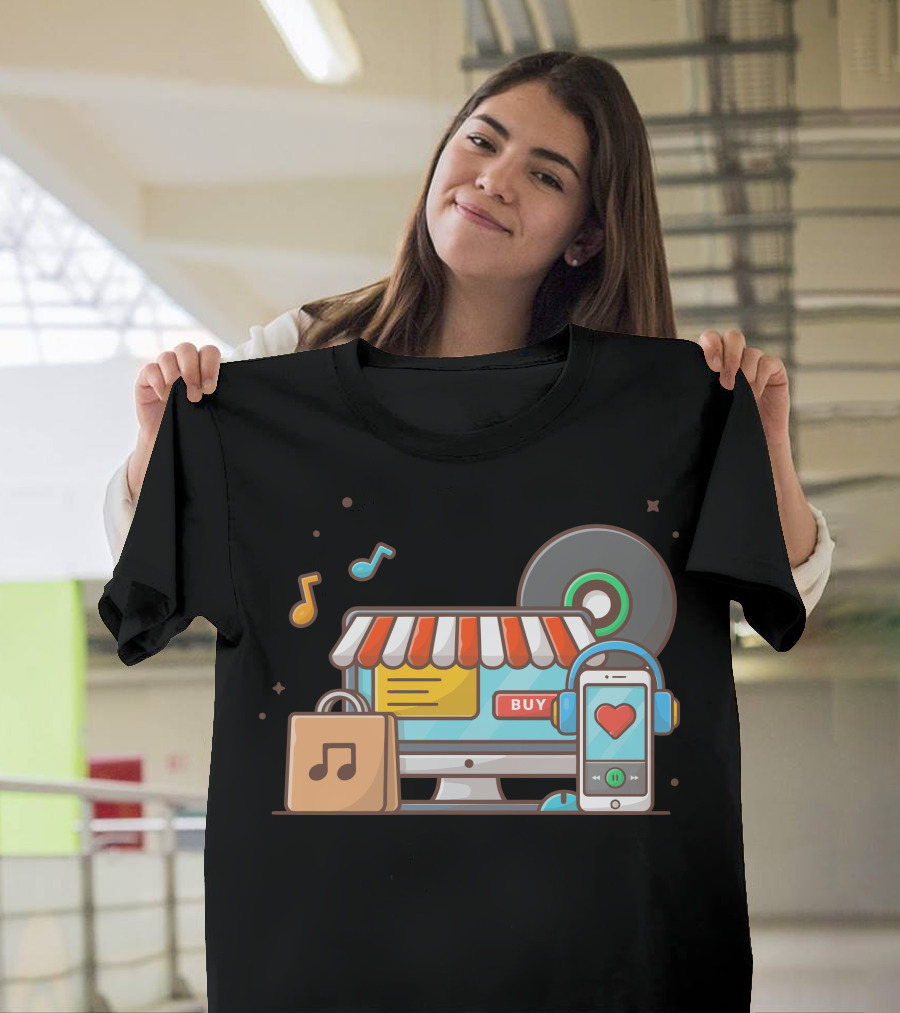 Online Music Store Vinyl Smartphone Headphone Icons Buy T-Shirt