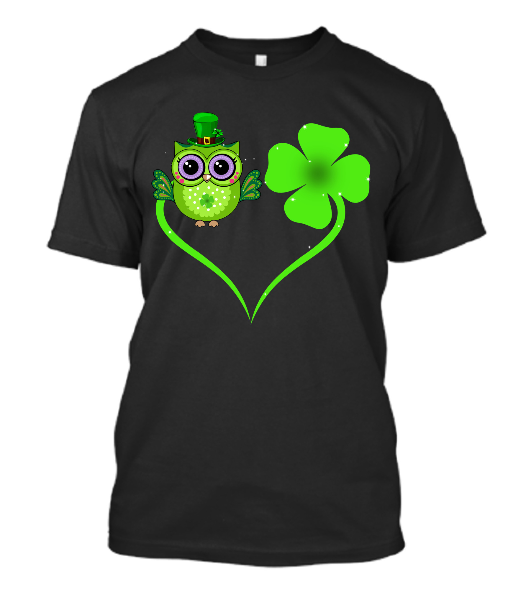 Owl 4 Clover St Patrick Heart Hat Green Sparkle T-Shirt