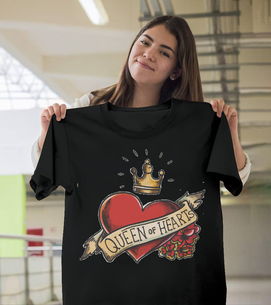 Queen Of Hearts Crown and Floral Banner T-Shirt