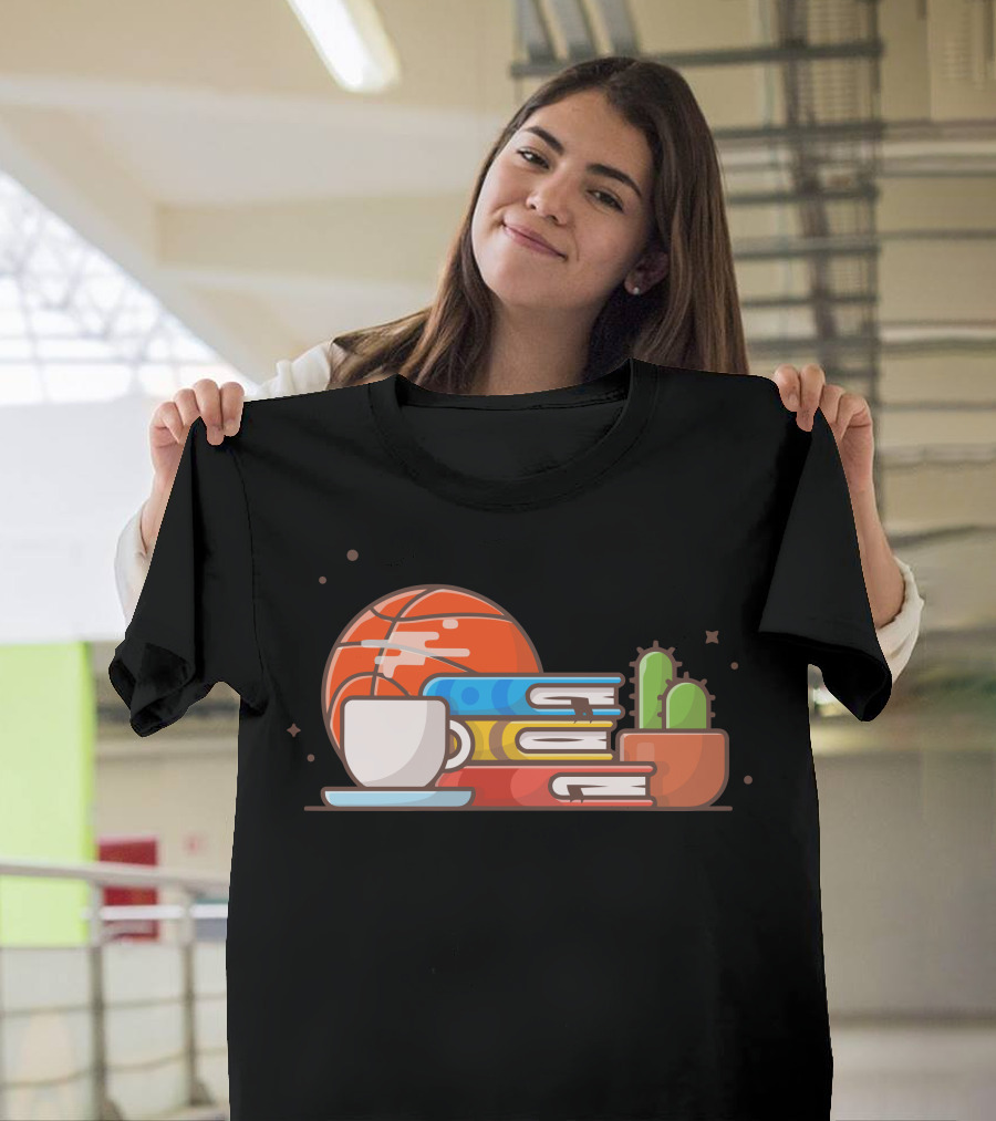 Basketball Coffee Cactus Books Reading Collection T-Shirt