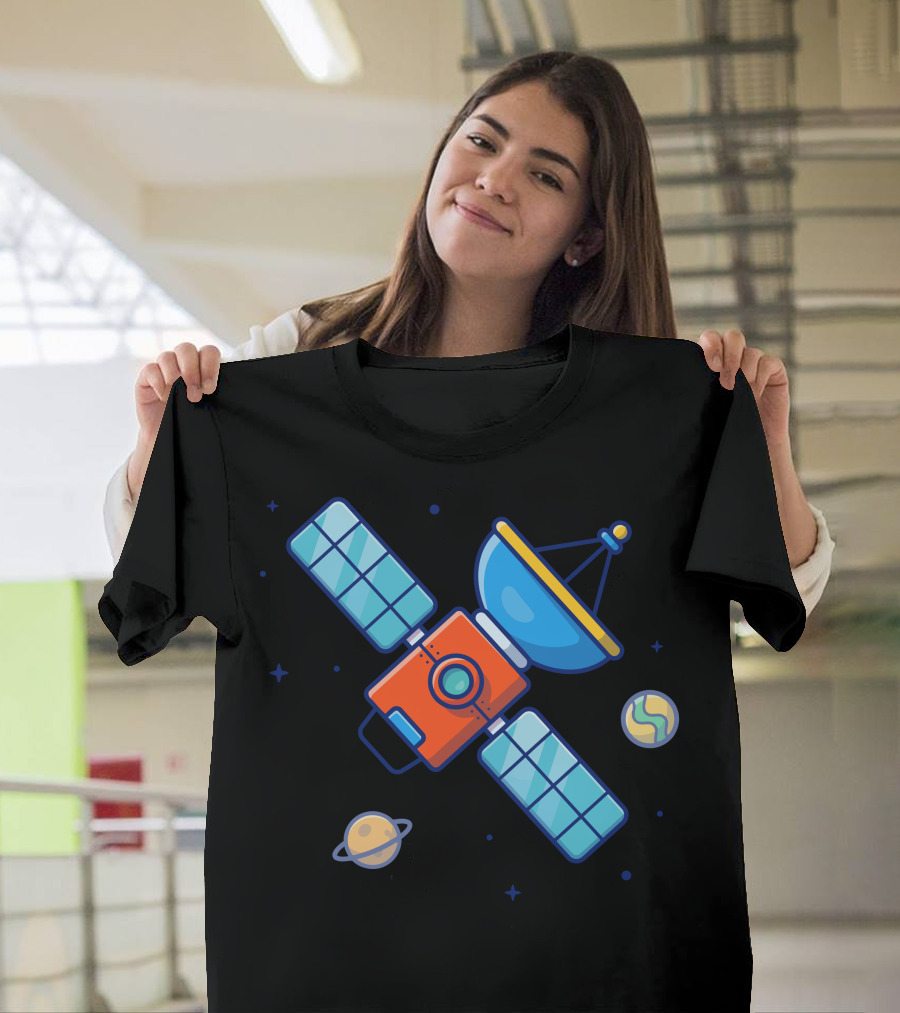 Satellite in Space with Planets and Stars T-Shirt