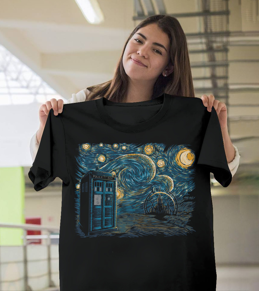 Doctor Who Starry Night TARDIS Gallifrey Vincent van Gogh T-Shirt