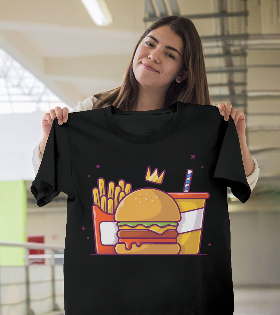 Tasty Combo Cheese Burger Crown French Fries Soda T-Shirt