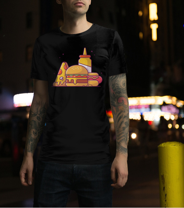 Tasty Combo Menu Mustard Hotdog Pizza Slice Hamburger T-Shirt