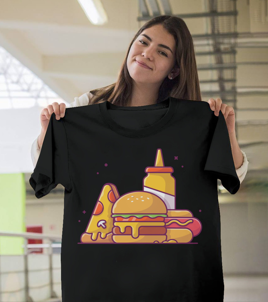 Tasty Combo Menu Mustard Hotdog Pizza Slice Hamburger T-Shirt