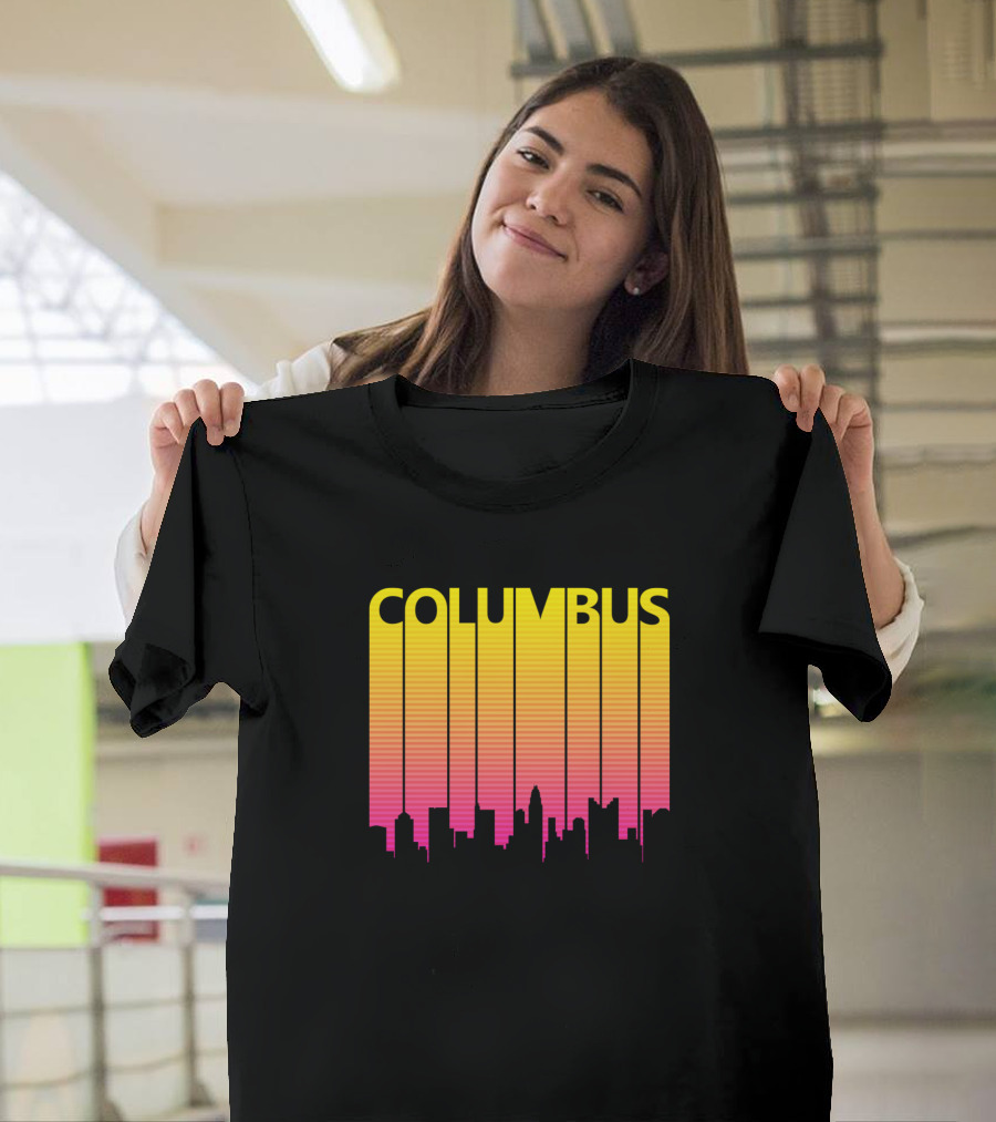 Columbus Retro 1980s Skyline Vertical Gradient T-Shirt