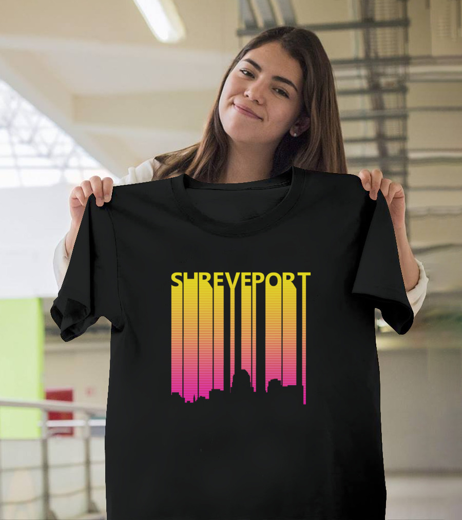 Shreveport Retro 1980s Color Gradient Skyline T-Shirt