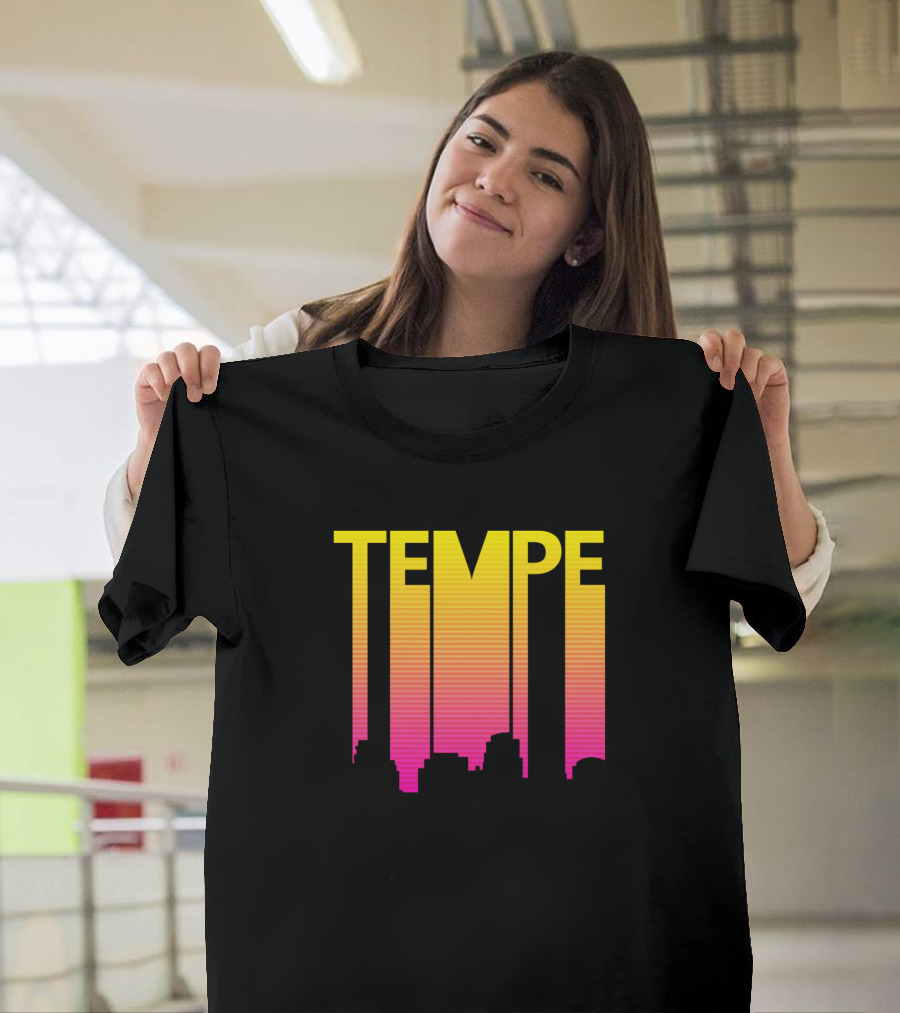 Tempe 1980s Retro Skyline Gradient Typography T-Shirt