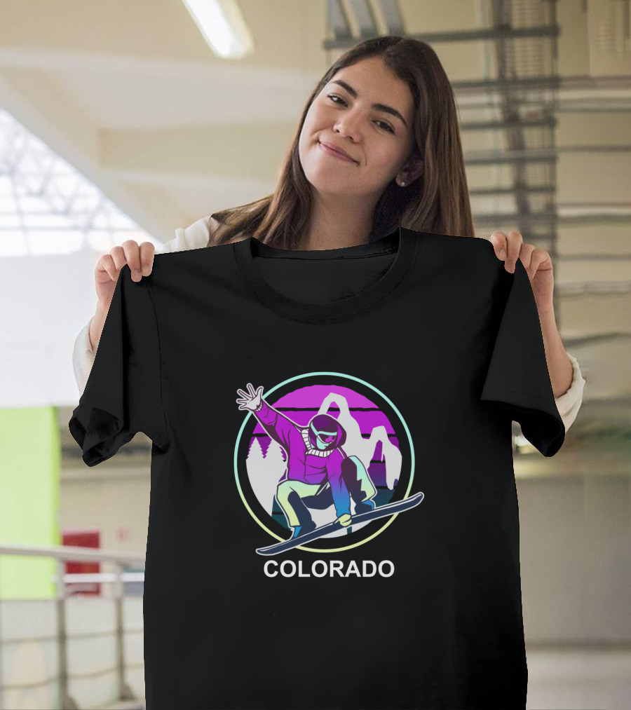 Snowboarder Colorado Neon Mountains T-Shirt