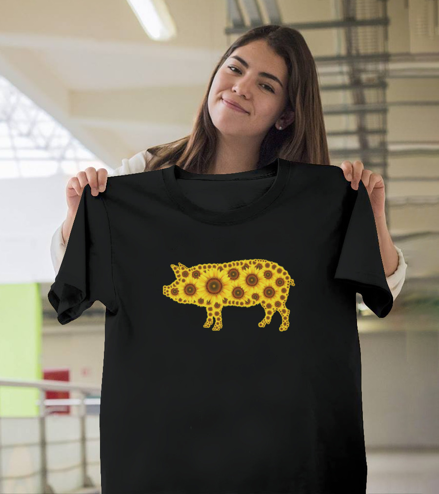 Sunflower Pig Silhouette Filled with Bright Yellow Blooms T-Shirt