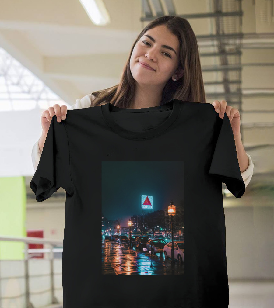 Neon Citgo Sign Illuminated at Night Boston Streetscape T-Shirt