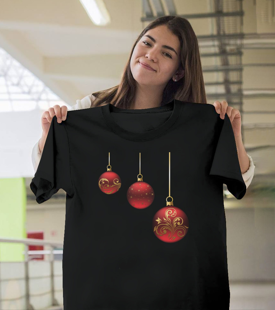 Red and Gold Christmas Ornament Design with Starry Accents T-Shirt