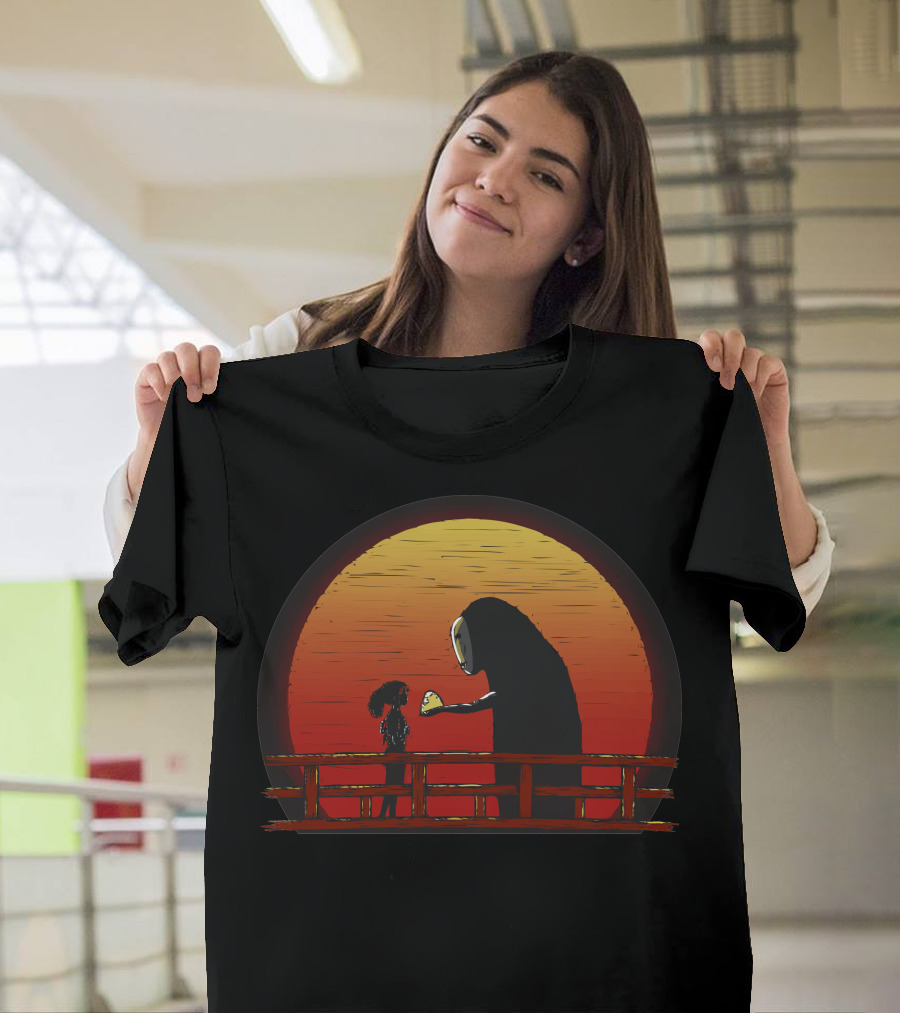 Chihiro and No-Face Bridge Sunset Scene T-Shirt
