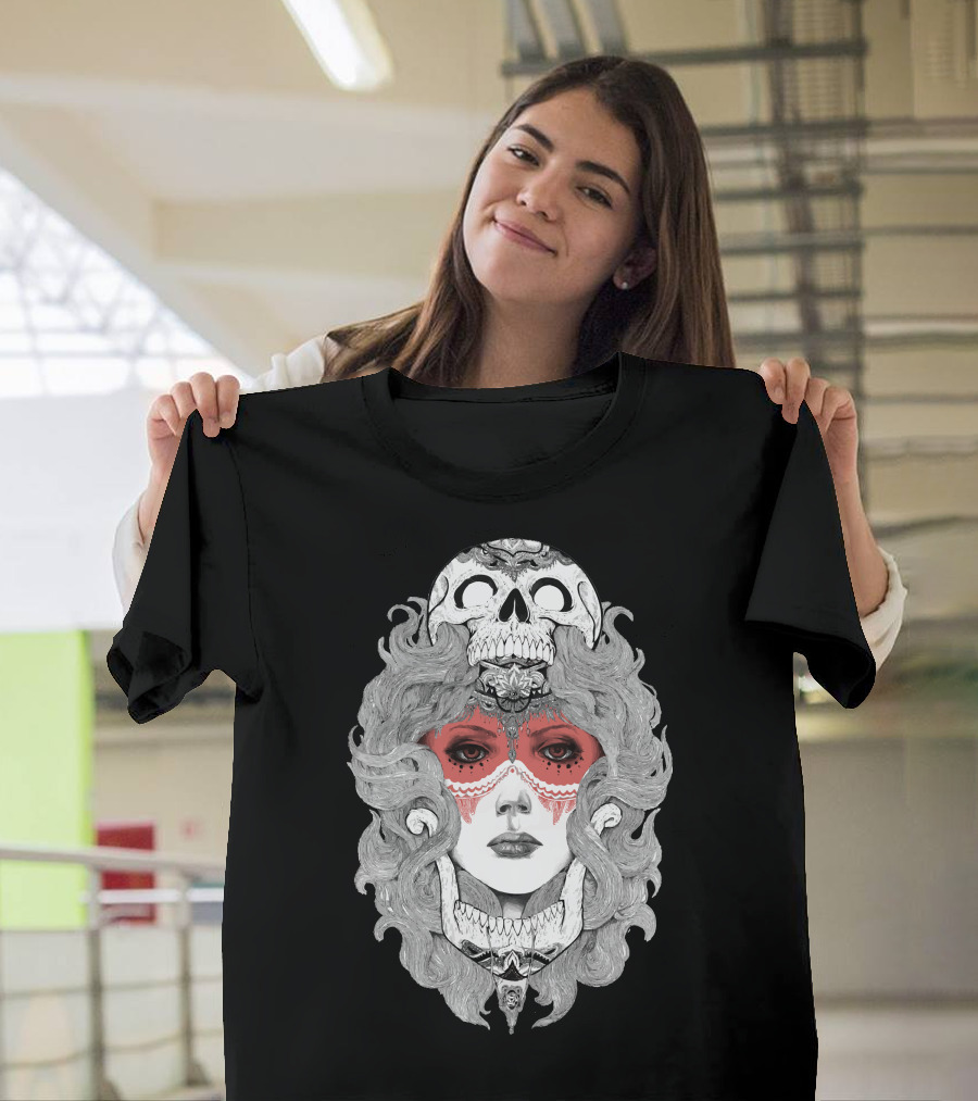 Girl And Skull Masked Face Serene Expression T-Shirt
